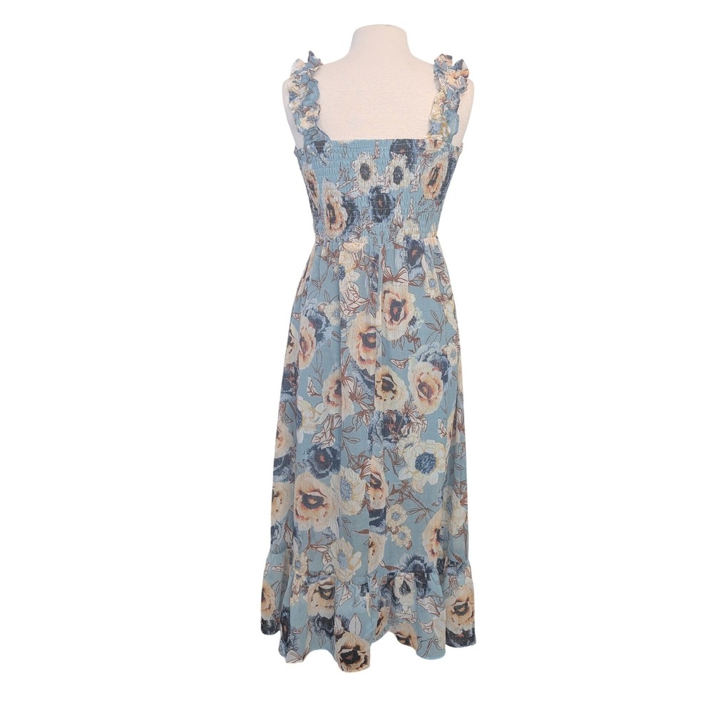 Maurices Blue Boho Floral Smocked Midi Dress Ruffle Straps High Low Hem S Fairy - Picture 3 of 11